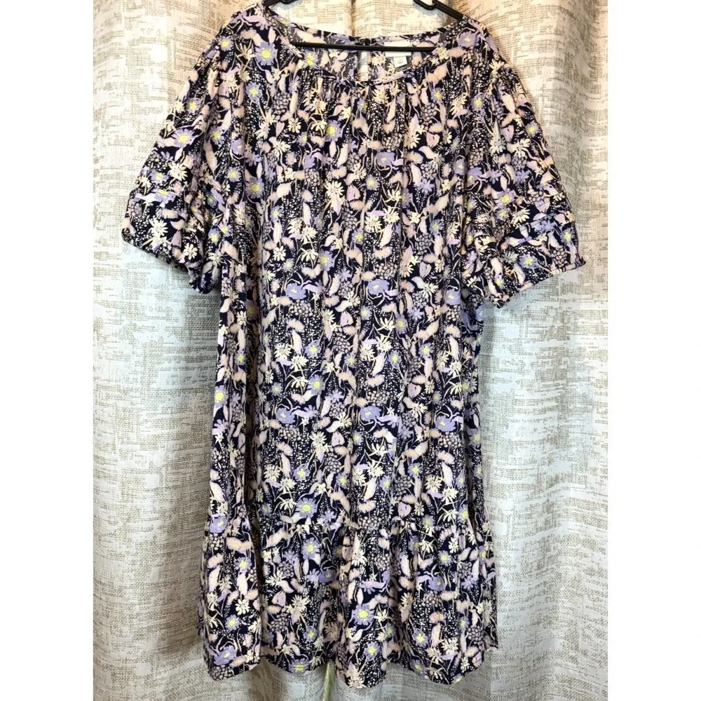Ava & Viv 100% Cotton House Dress 3X Black Floral Muumuu Puff Sleeve Boho
